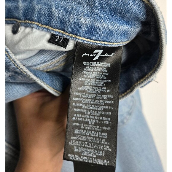 7 For All Mankind High Waist Cropped Straight Leg Distressed Denim Jeans Size 27 - Picture 8 of 10